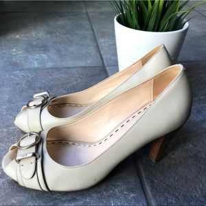 COACH Cream Heels with Buckle Detail